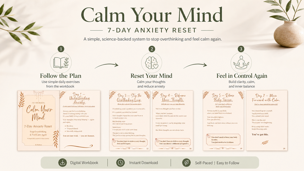 Calm Your Mind Workbook – 7 Day Anxiety Reset & Stop Overthinking Guide